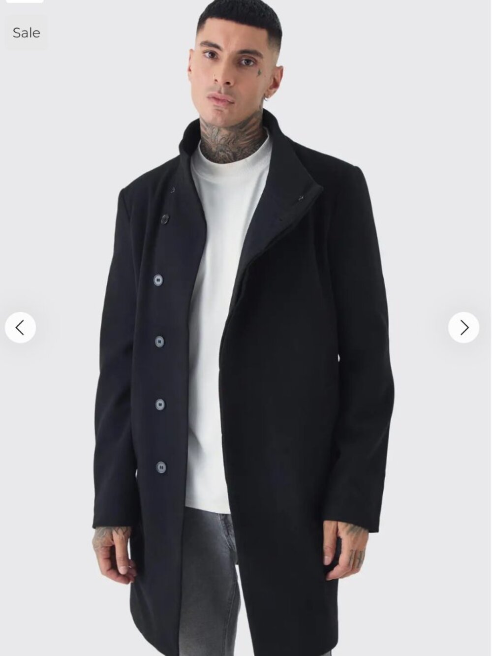 Boohoo Man Black Wool Coat- Small